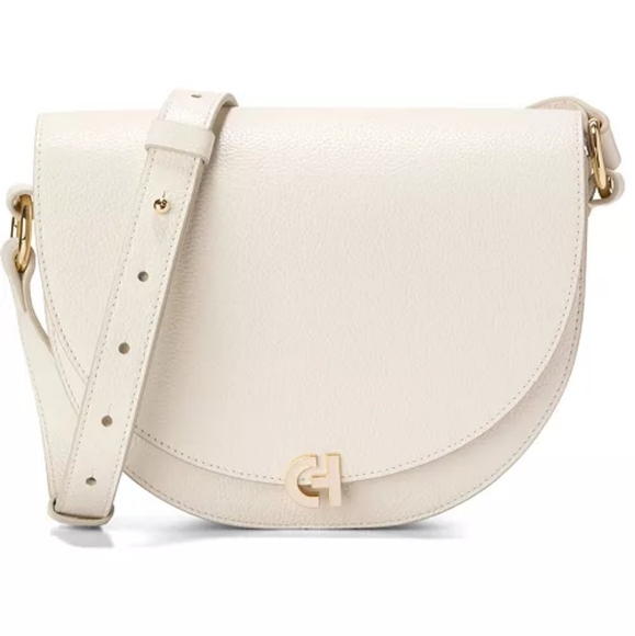 Cole Haan CREAM OFF WHITE Leather Crossbody Bag Evie Medium Saddle Bag - Picture 1 of 6